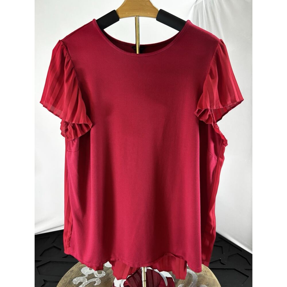 Ann Taylor Red Flutter Sleeve Pleated Back Blouse Top Womens Medium M